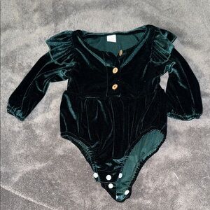 Elegant Velvet Kids Bodysuit in Deep Green
